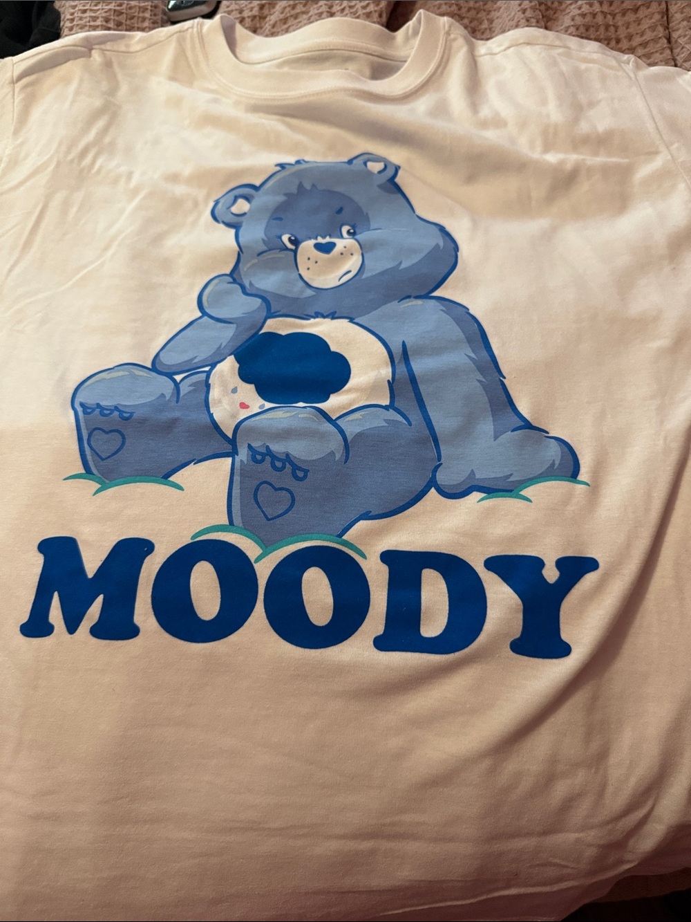 Care Bears White Tee with Blue 'Moody' Bear Graphic